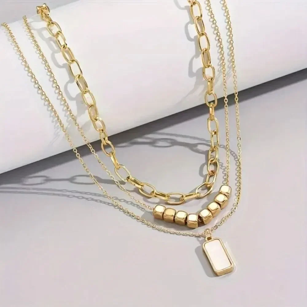 Gold Multi Layered Pearl Smooth Necklace